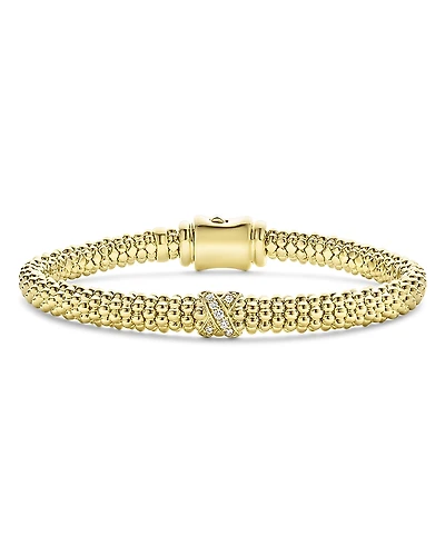 Lagos 18K Yellow Gold Embrace Diamond X Caviar Bead Bracelet