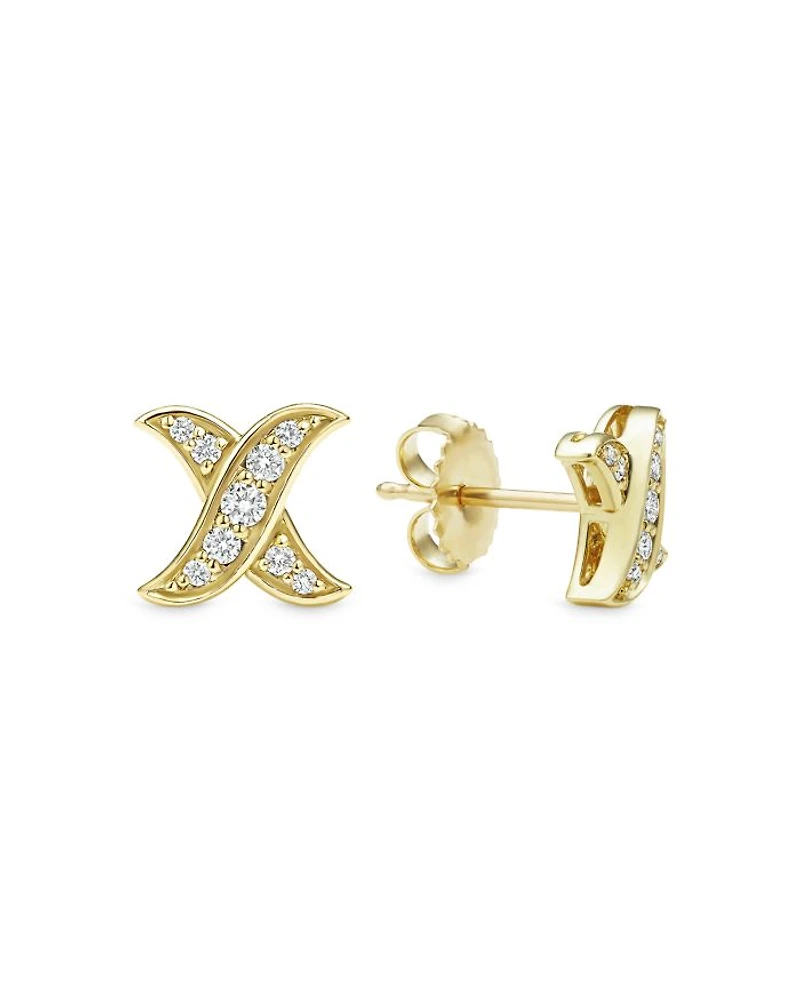 18K Yellow Gold Embrace Diamond X Stud Earrings