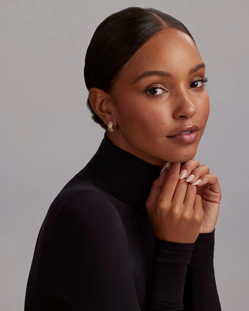 18K Yellow Gold & Sterling Silver Embrace X Caviar Bead Small Hoop Earrings