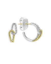 18K Yellow Gold & Sterling Silver Caviar Lux-Clip Diamond Loop Huggie Hoop Earrings - Exclusive