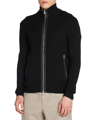 Moncler Zip Front Jacket with Leather Trim