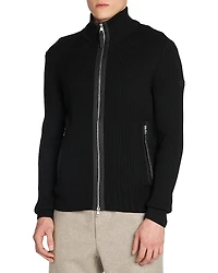 Moncler Zip Front Jacket with Leather Trim