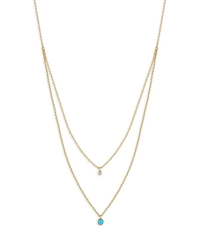 14K Gold Diamond & Turquoise Layered Pendant Necklace, 16"-18"