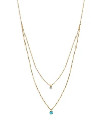 14K Gold Diamond & Turquoise Layered Pendant Necklace, 16"-18"