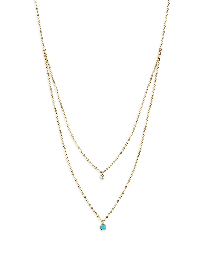 Zoe Chicco 14K Gold Diamond & Turquoise Layered Pendant Necklace, 14-18