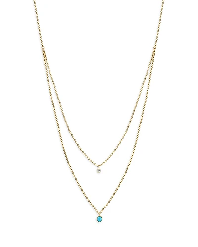 Zoe Chicco 14K Gold Diamond & Turquoise Layered Pendant Necklace, 14-18