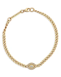 14k Yellow Gold Small Curb Chain Marquise Diamond Halo Bracelet