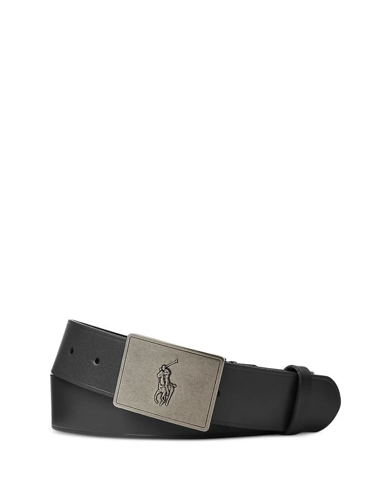 Men's Pony Plaque Buckle Leather Belt