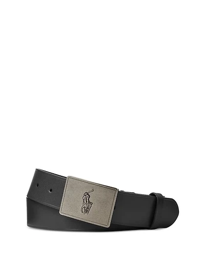 Men's Pony Plaque Buckle Leather Belt