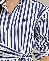 Belted Striped Cotton Shirt Dress