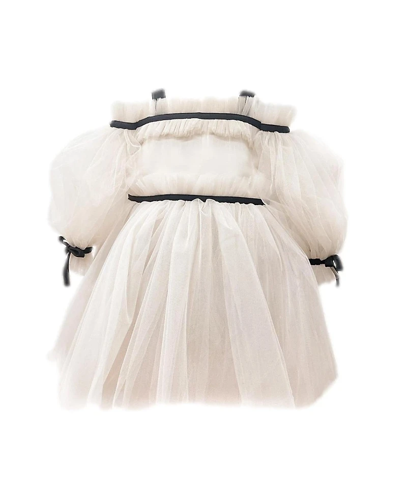 Petite Maison Kids Girls' Coco Caramel Tulle Dress with Sheer Puff Tulle Sleeves - Baby, Little Kid, Big Kid
