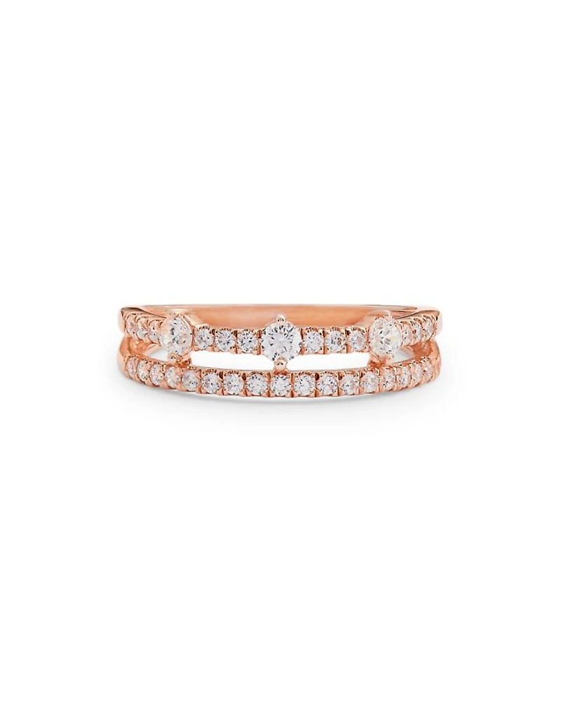 Diamond Double Row Ring in 14K Rose Gold, 0.48 tcw