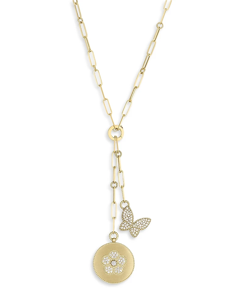Roberto Coin 18K Yellow Gold Daisy Diamond Flower Disc & Butterfly Lariat Necklace
