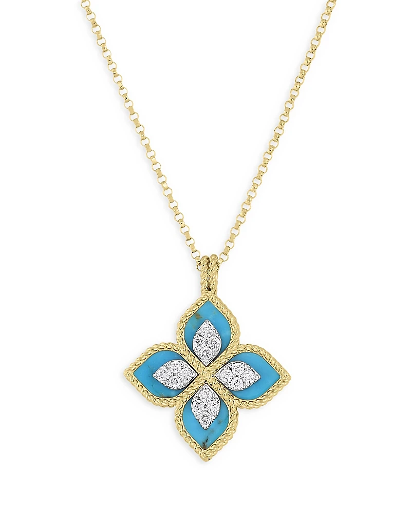 Roberto Coin 18K Yellow Gold Diamond & Turquoise Venetian Princess Pendant Necklace, 18