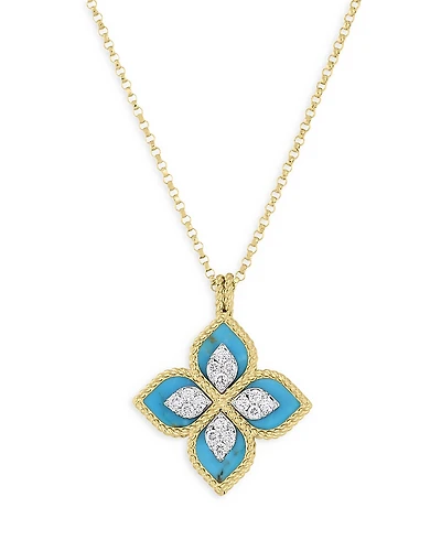 Roberto Coin 18K Yellow Gold Diamond & Turquoise Venetian Princess Pendant Necklace, 18