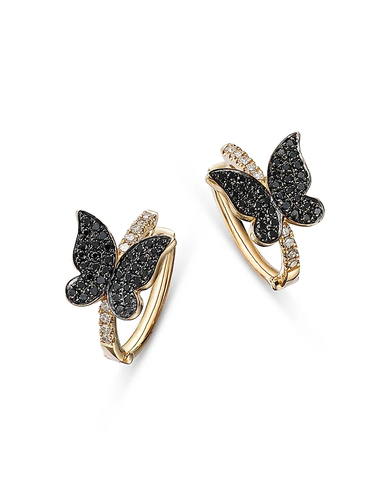 Bloomingdale's Fine Collection Black & White Diamond Butterfly Hoop Earrings