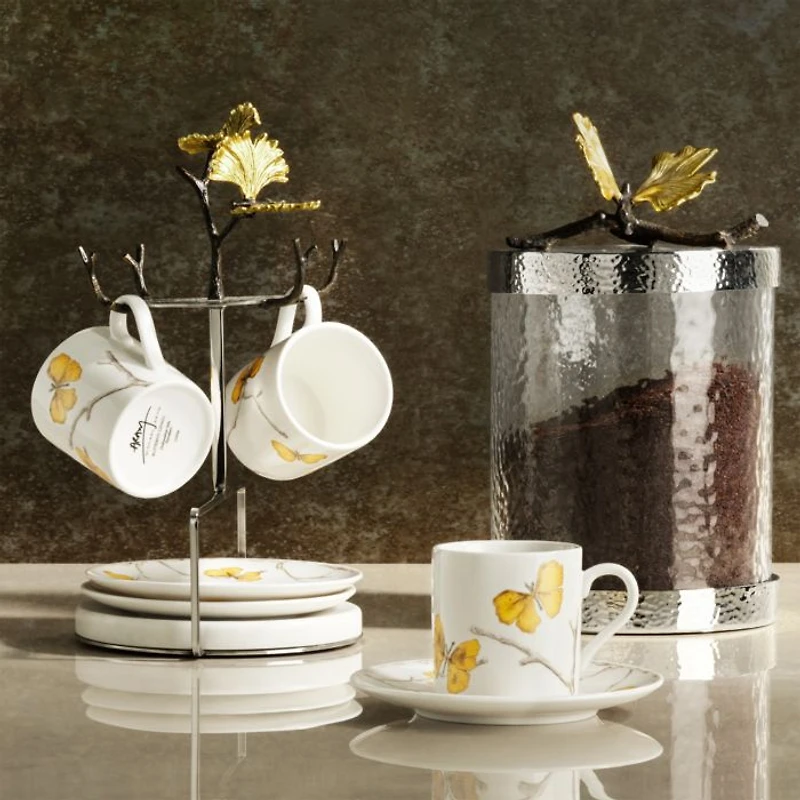 Butterfly Ginkgo Demitasse Cup & Saucer Set with Stand
