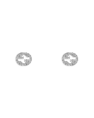 18K White Gold Interlocking G Diamond Stud Earrings