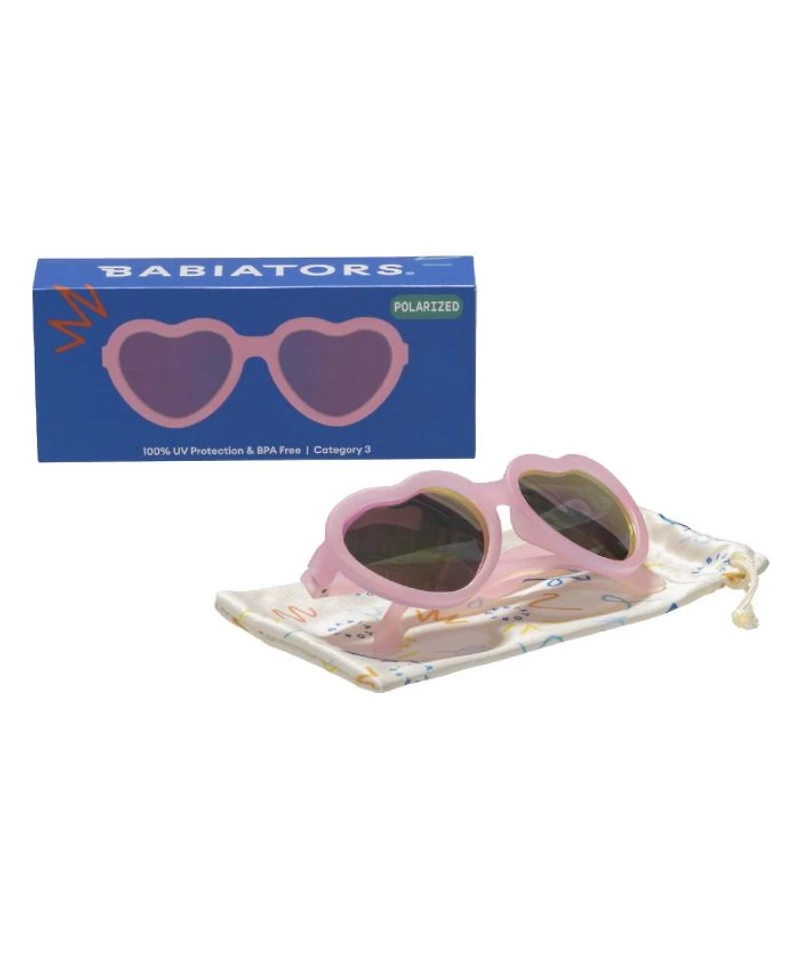 Frosted Pink Heart Purple Polarized Mirrored Lens Sunglasses