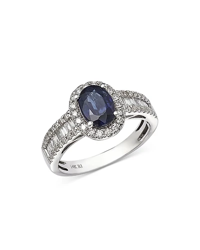 Bloomingdale's Fine Collection Blue Sapphire & Diamond -Halo Ring