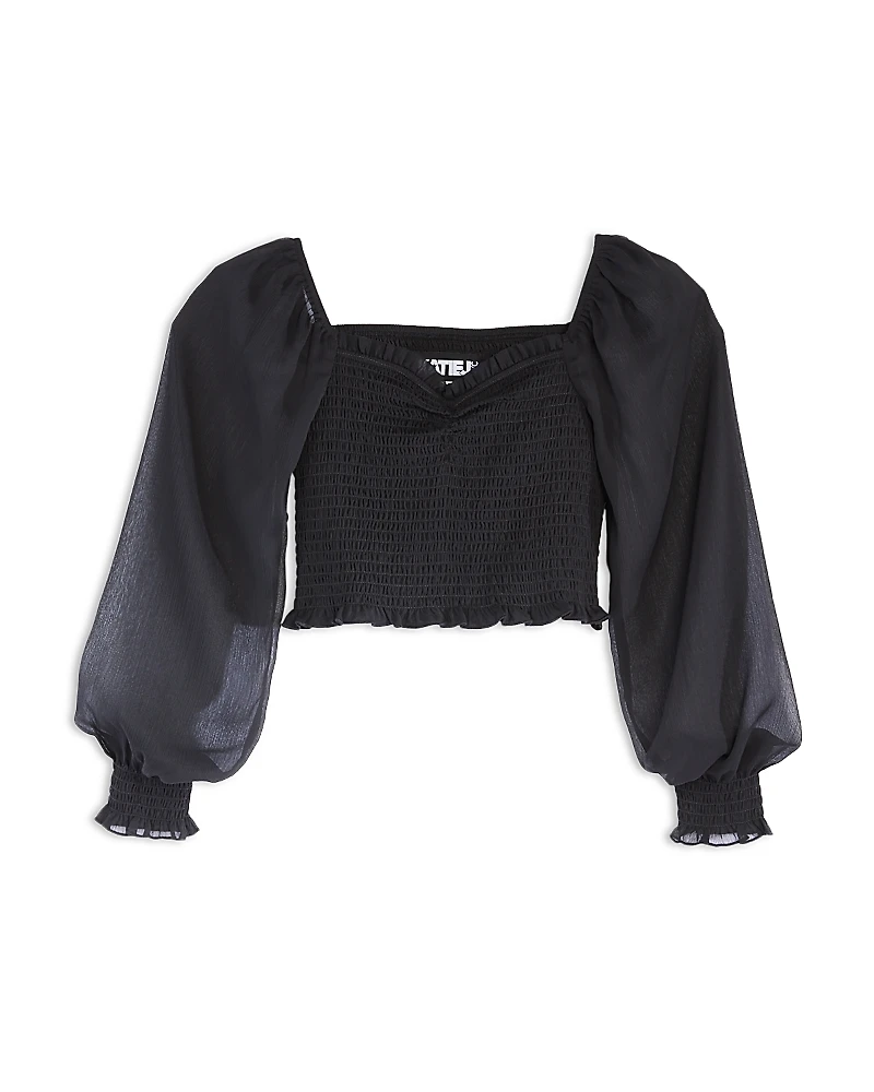 KatieJnyc Girls' Chloe Sheer Sleeve Top - Big Kid