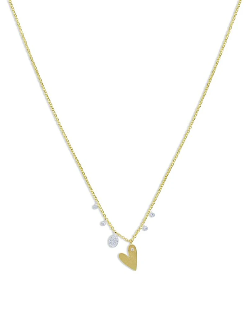 14K Yellow & White Gold Diamond Heart Pendant Necklace, 16"-18"