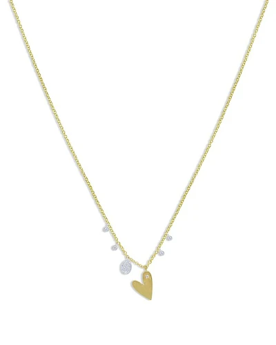 14K Yellow & White Gold Diamond Heart Pendant Necklace, 16"-18"