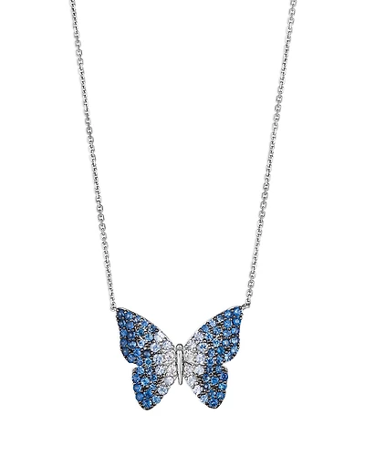 Bloomingdale's Fine Collection Blue & White Sapphire Butterfly Pendant Necklace