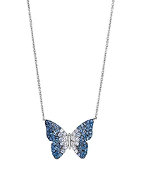 Bloomingdale's Fine Collection Blue & White Sapphire Butterfly Pendant Necklace