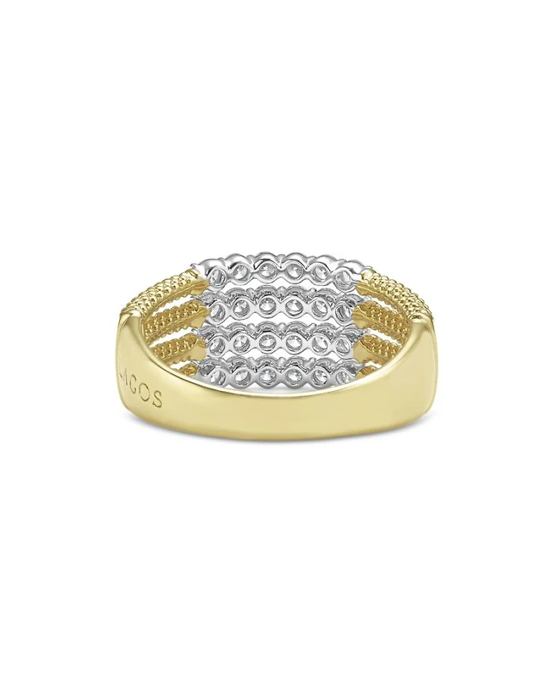 18K White & Yellow Gold Signature Caviar Diamond Multirow Statement Ring
