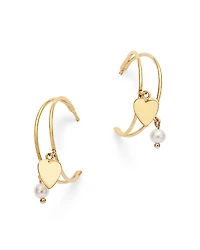 Moon & Meadow 14K Yellow Gold Freshwater Pearl & Polished Heart Dangle Hoop Earrings