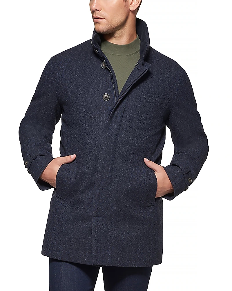 Norwegian Wool Down Filled Wool & Cashmere Herringbone Car Coat