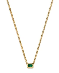 14K Yellow Gold Emerald Gemstones Bezel Pendant Necklace, 14-16"