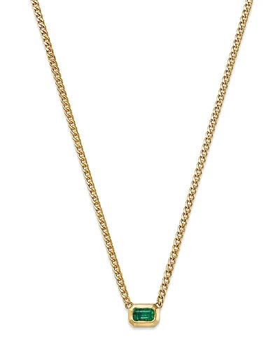 Zoe Chicco 14K Yellow Gold Emerald Gemstones Bezel Pendant Necklace, 14-16