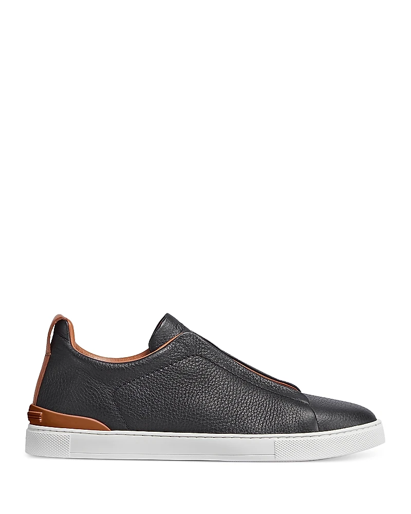 Zegna Men's Deerskin Triple Stitch Low Top Sneakers