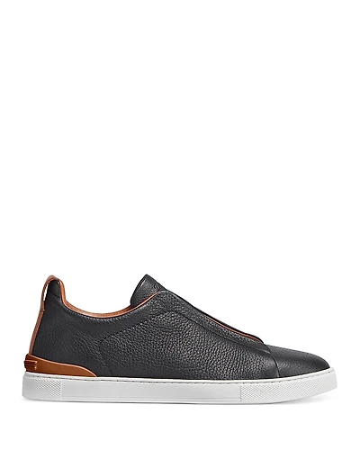 Zegna Men's Deerskin Triple Stitch Low Top Sneakers