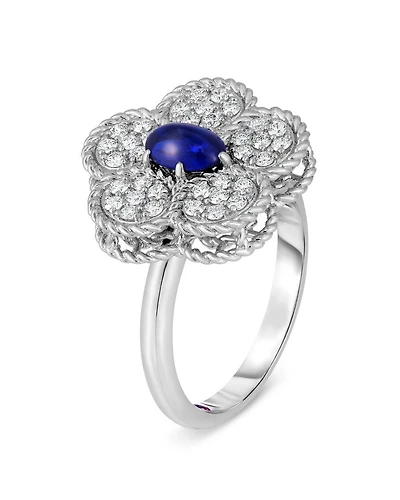 18K White Gold Daisy Blue Sapphire & Diamond Flower Ring - Exclusive