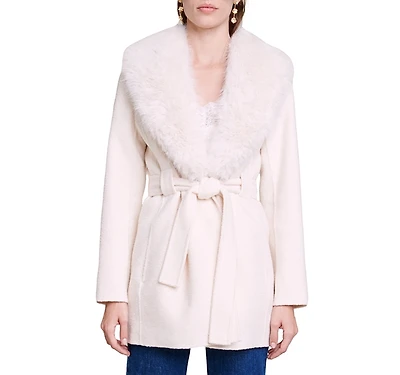 Maje Galaxyo Faux Fur Collar Coat