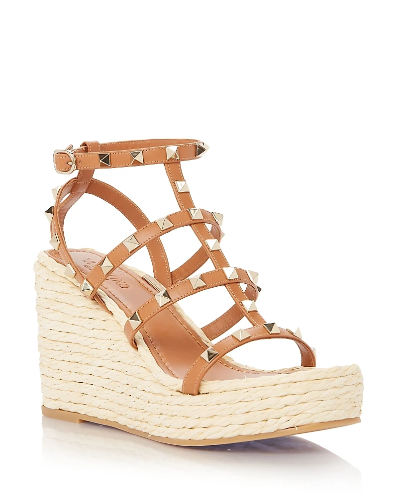 Valentino Garavani Women's Rockstud Espadrille Platform Wedge Sandals