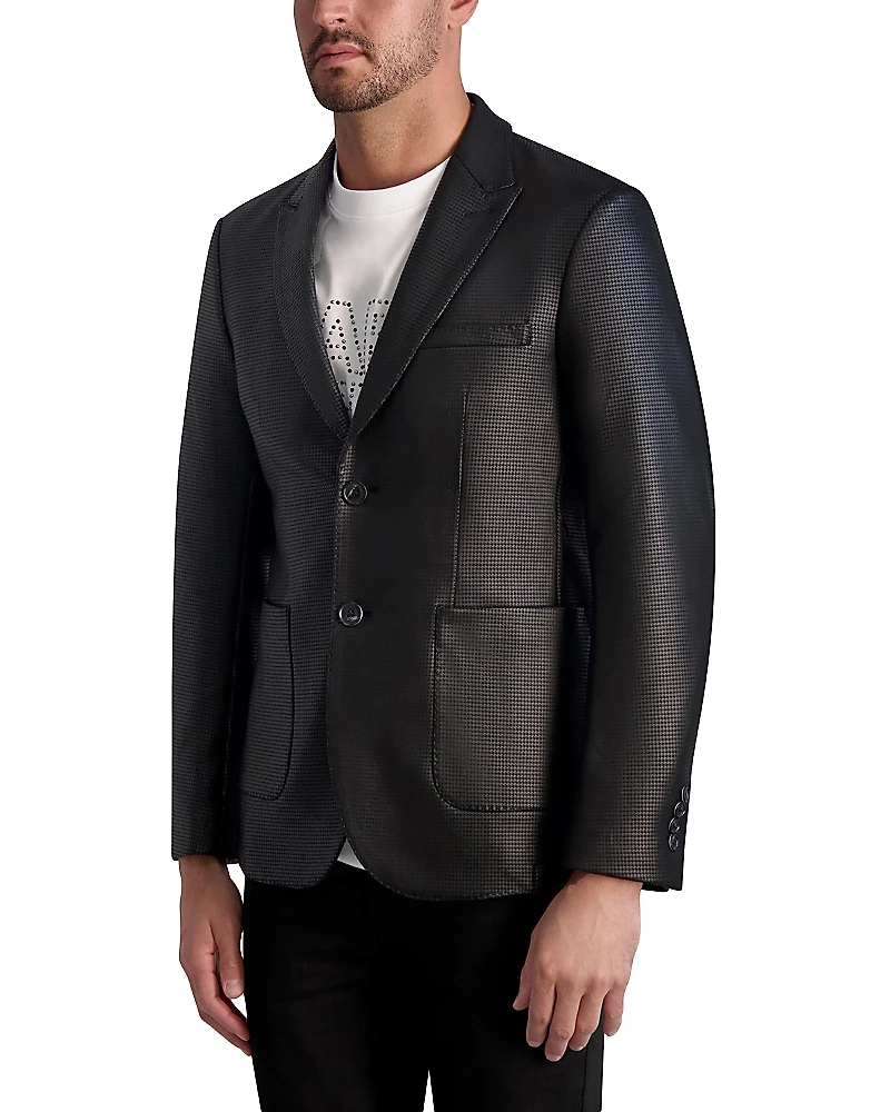Karl Lagerfeld Paris Glossy Textured Houndstooth Slim Fit Blazer