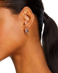 Diamond Double Row Hoop Earrings in 14K White Gold, 0.50 tcw