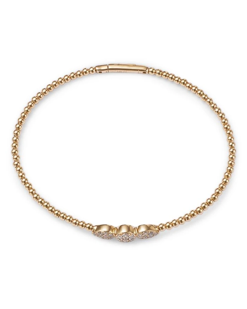 Diamond Triple Cluster Bead Bangle Bracelet in 14K Yellow Gold, 0.40 tcw