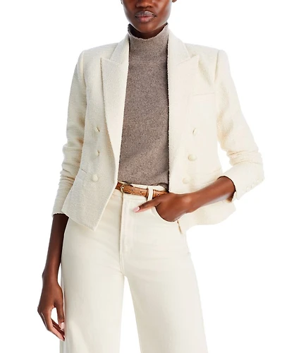 Brooke Double Breasted Cropped Tweed Blazer