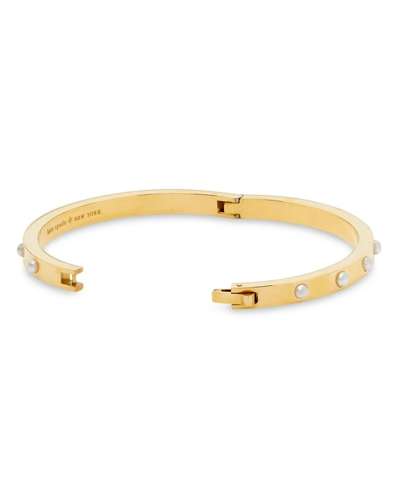 Set in Stone Imitation Pearl Hinged Bangle Bracelet
