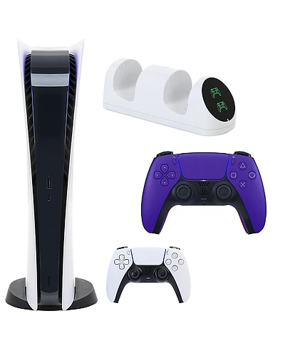 Sony PS5 Digital Console with Extra Purple Dualsense Controller and Dual Charging Dock