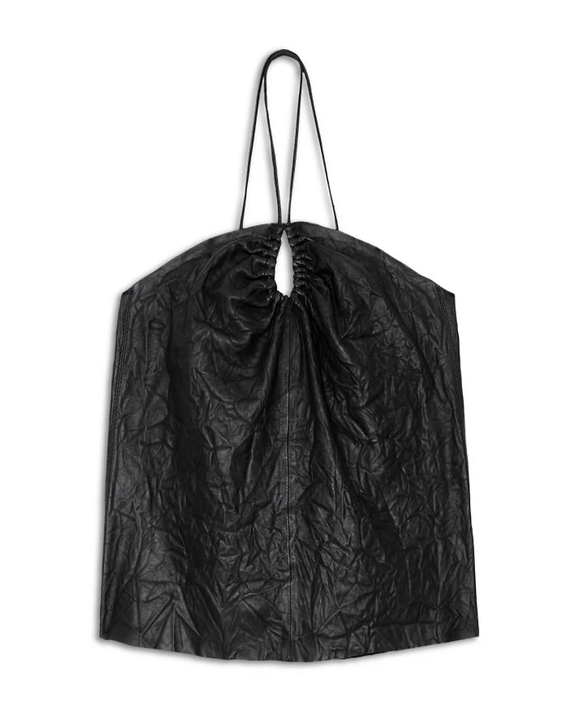Crinkle Leather Keyhole Top