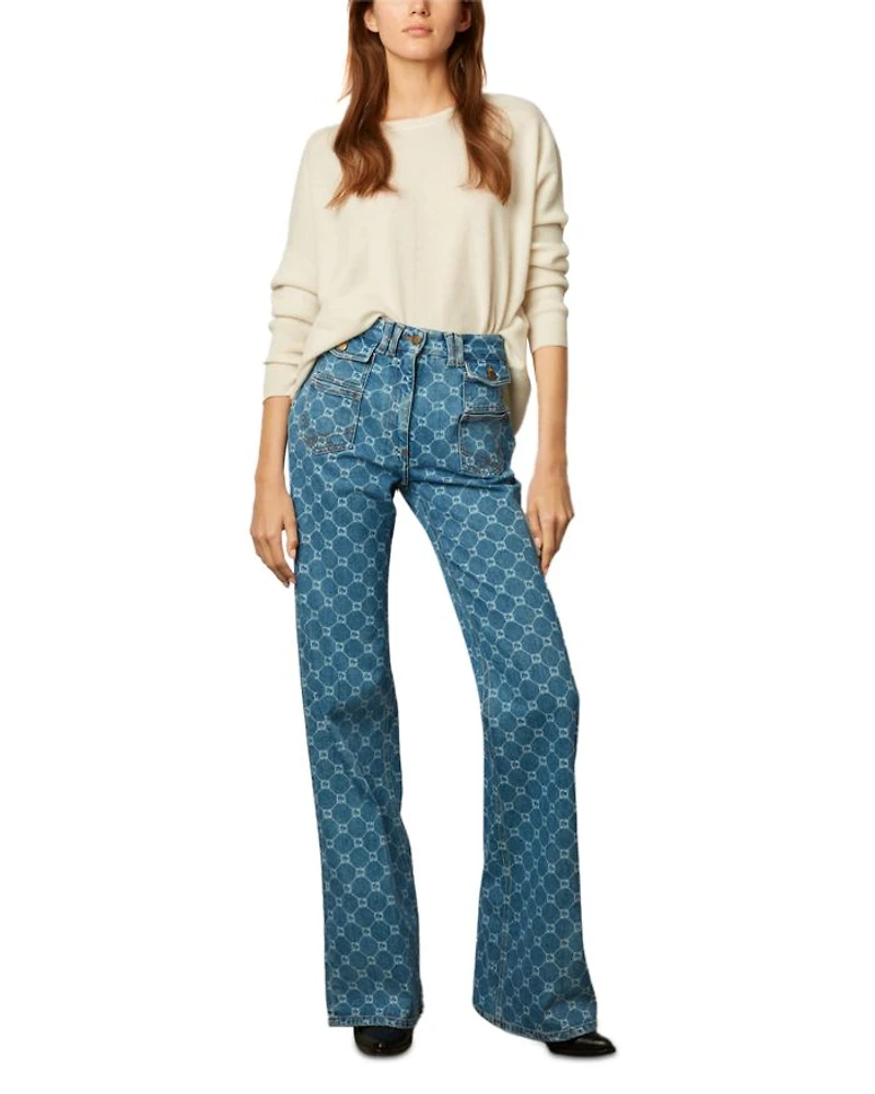 Anna Paisley Mid Rise Bootcut Jeans Blue