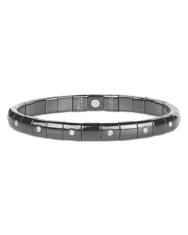 Roberto Demeglio 18K White Gold & Black Ceramic Diamond Bezel Stretch Bracelet