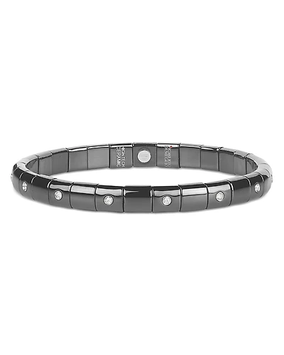 Roberto Demeglio 18K White Gold & Black Ceramic Diamond Bezel Stretch Bracelet