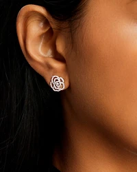 Diamond Rose Flower Openwork Stud Earrings in 14K White Gold, 0.30 tcw